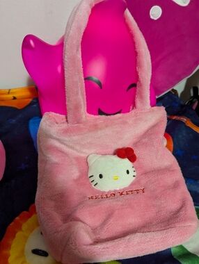 Hello Kitty Pink Plush Tote with Red Bow Accent